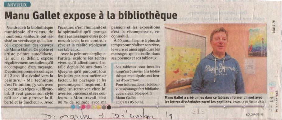HIVER 2019 ARTICLE PRESSE EXPO BIBLIOTHEQUE ARVIEUX HIVER 2019
